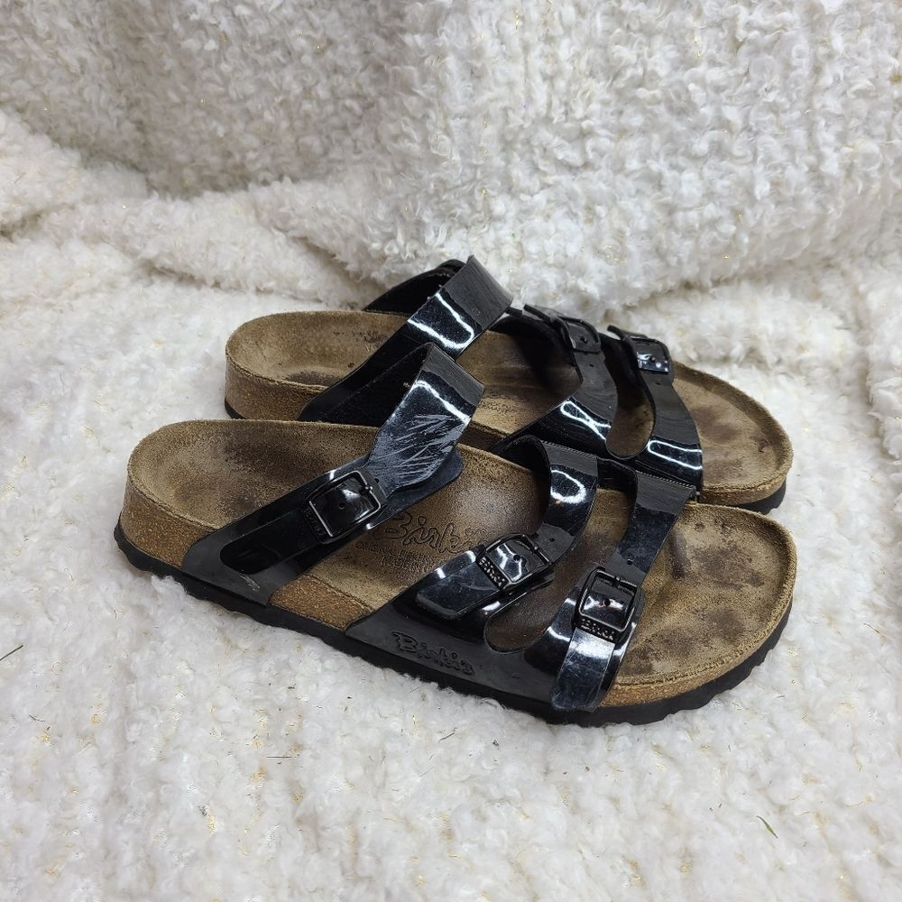 Birkenstock Birkis Black Glossy Birko-flor Slide Sandals sz 37